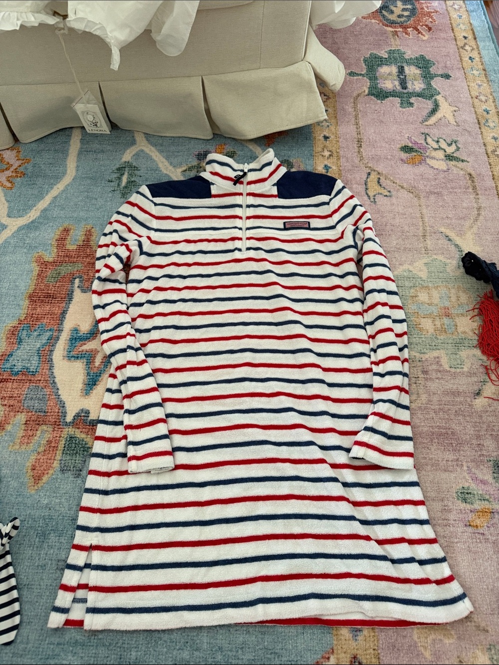 Vineyard vines women’s Terry cloth coverup dress striped  Half-Zip